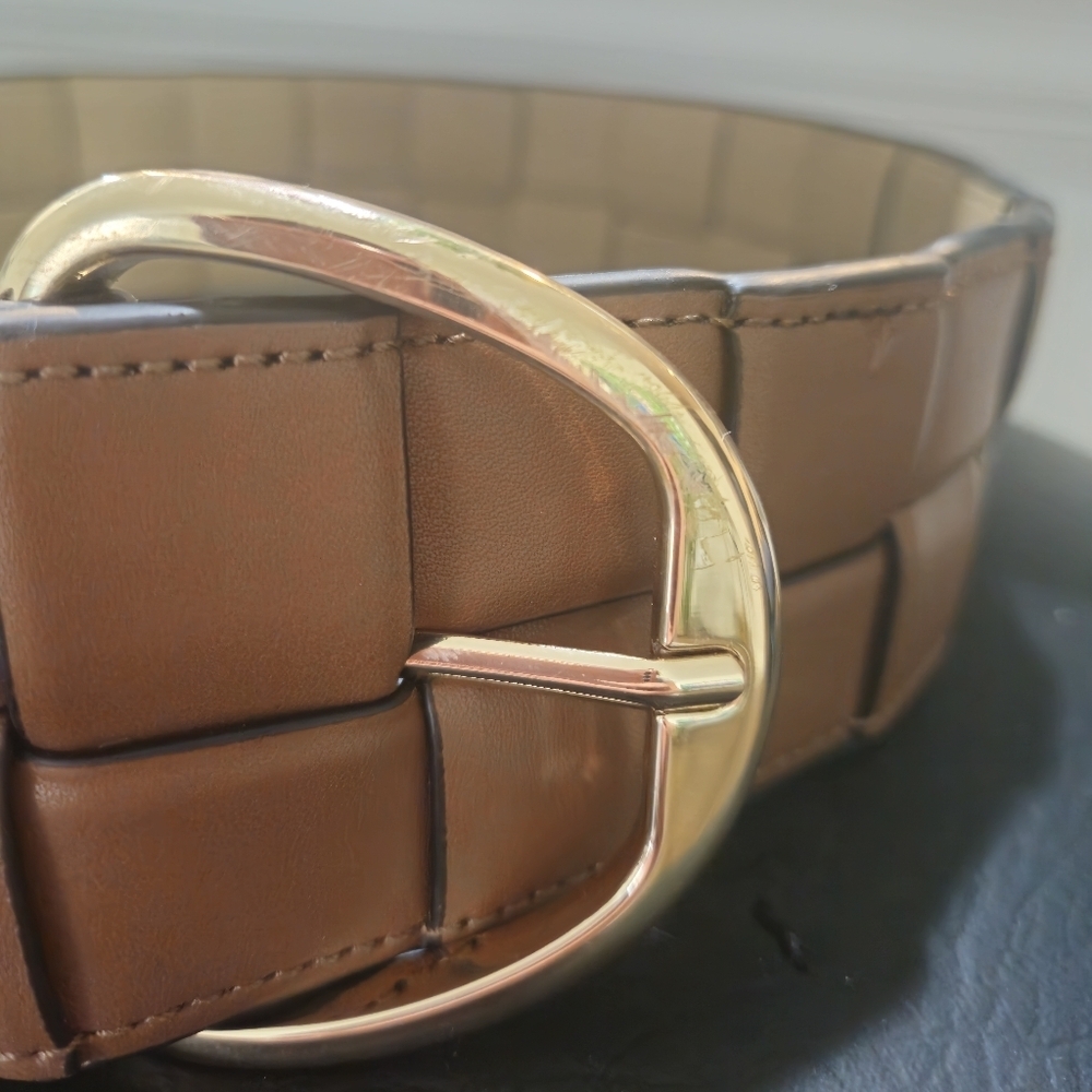 Micheal Kors Brown Woven Leather Wide Belt Sz S/M - Picture 9 of 11